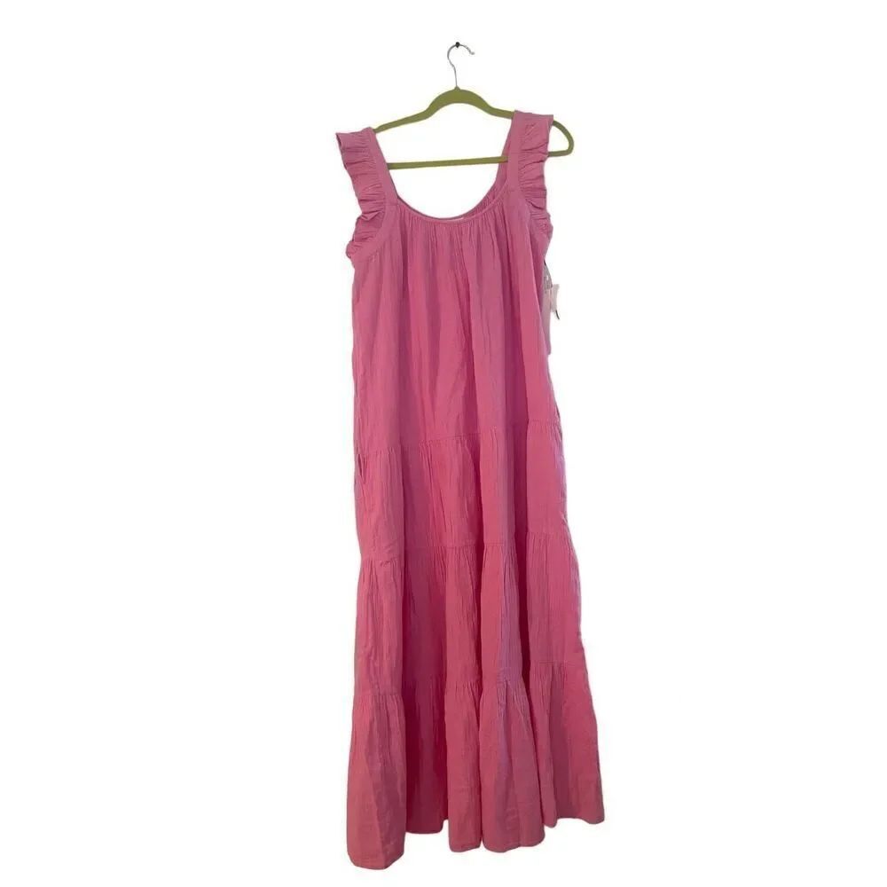 NWT Caslon Womens Pink Crayon Ruffle Tiered Cotton Maxi Dress Size Large